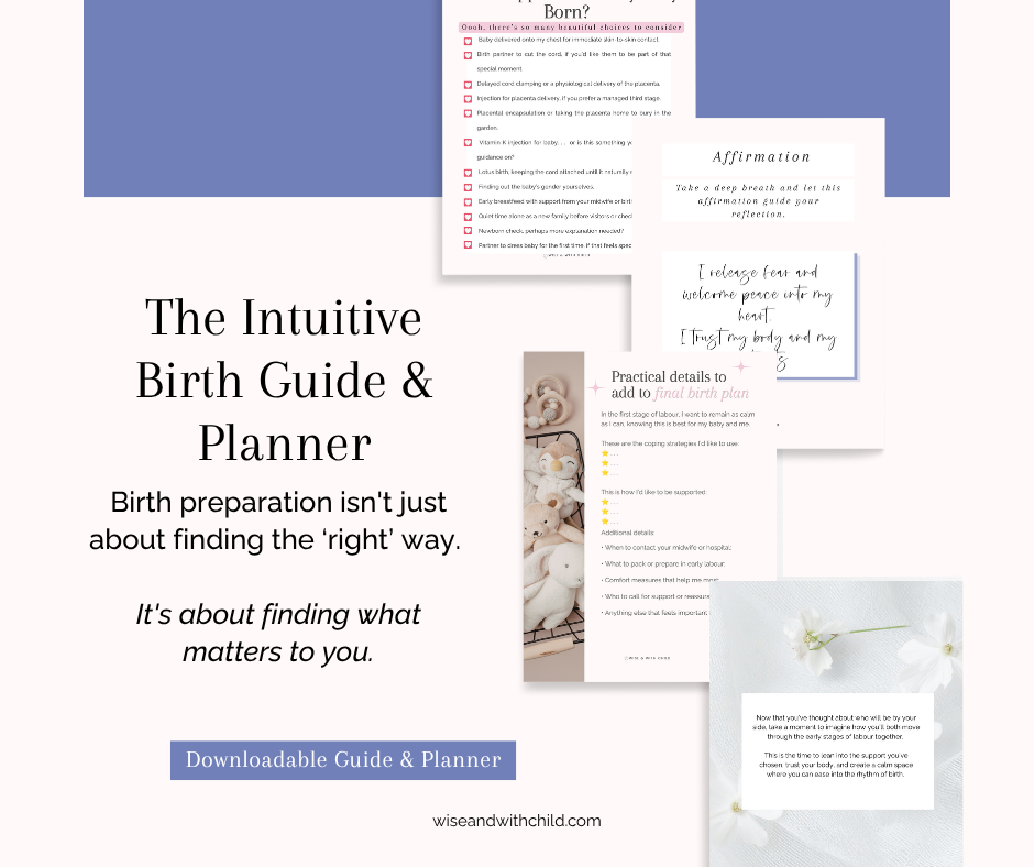 Sample pages from The Intuitive Birth Guide & Planner, helping women explore birth options and identify what matters most to them.